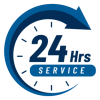 pngtree 24 hours service sign design with blue round arrow and clock png image 6421590